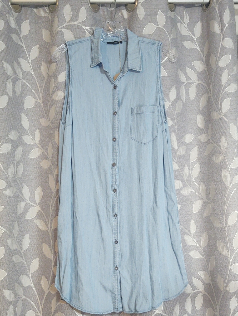 Staccato Women's Light Blue Sleeveless Denim Shirt Dress size L